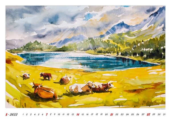 Wall calendar Watercolour Scenery 2022 August