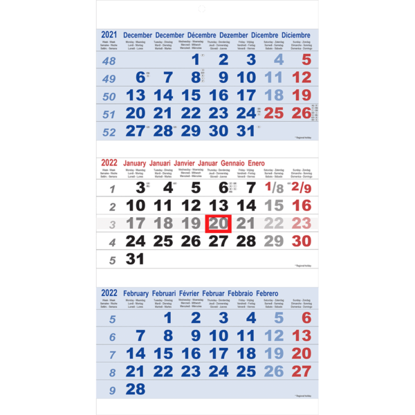 Shipping calendar 3 months Maxi 2022 blue