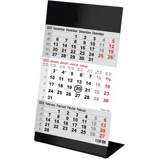 Desk calendar 3 months Color black 2022