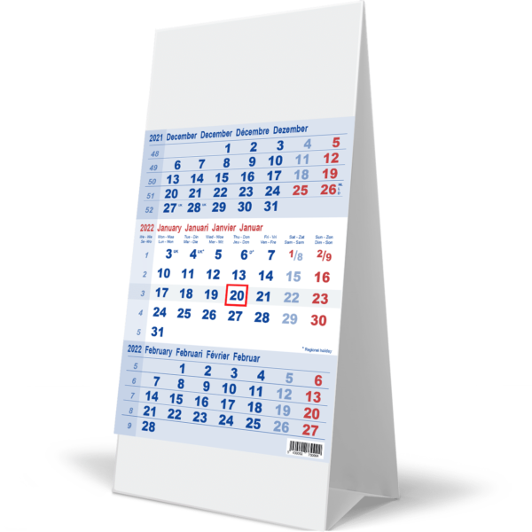 Desk calendar 3 months Bleu 2022