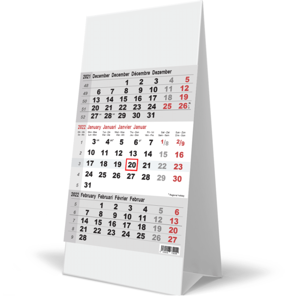 Desk calendar 3 months grey 2022