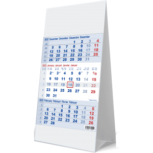 Desk calendar 3 months blue 2023