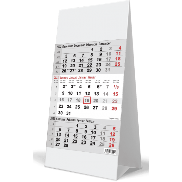 Desk calendar 3 months grey 2023