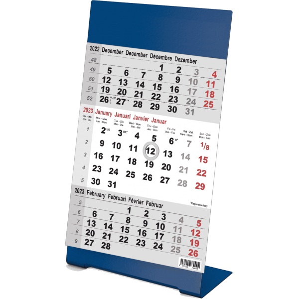 Desk calendar 3 months Color blue 2023