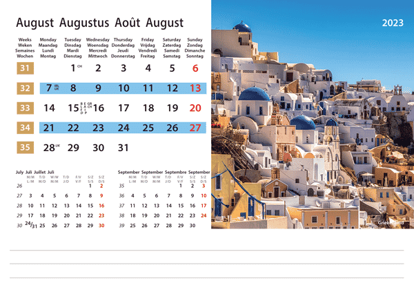 Desk calendar Destinations 2023 - August