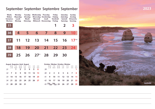 Desk calendar Destinations 2023 - September