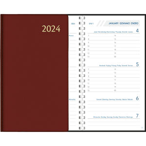 Diary Visuplan comb bound 2024 - Burgundy