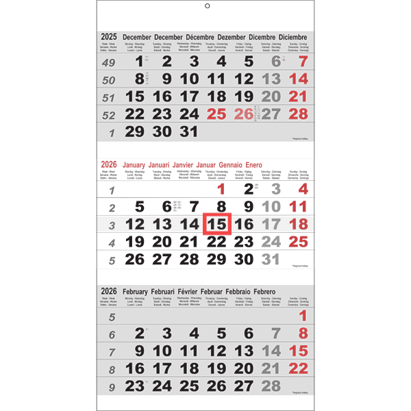 Shipping calendar 3 months Maxi 2026