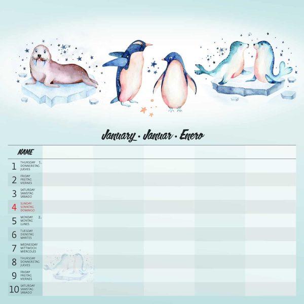 Wall calendar Family Planner 2026 - January detail