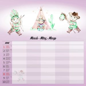 Wall calendar Family Planner 2026 - March detail