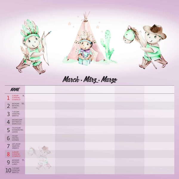 Wall calendar Family Planner 2026 - March detail