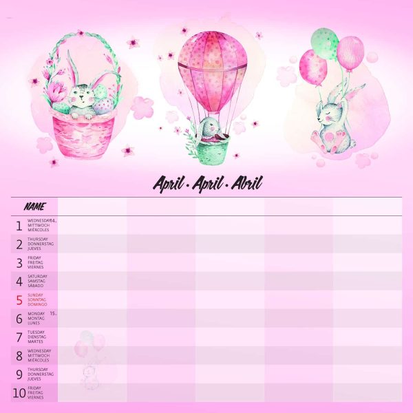 Wall calendar Family Planner 2026 - April detail