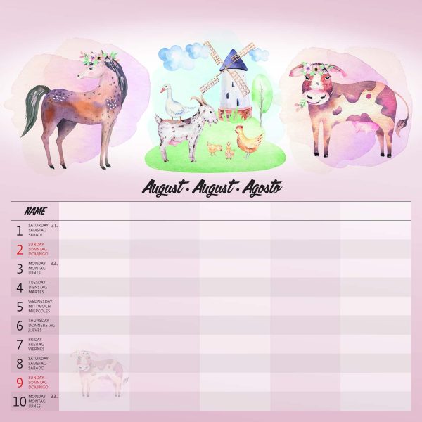 Wall calendar Family Planner 2026 - August detail