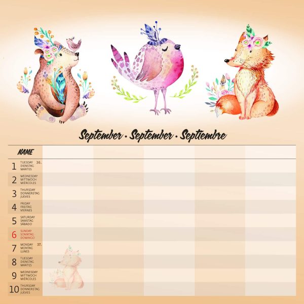 Wall calendar Family Planner 2026 - September detail