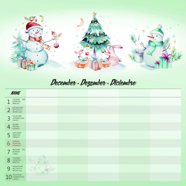 Wall calendar Family Planner 2026 - December detail
