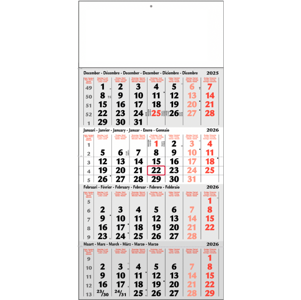 Shipping calendar 4 months Classic 2026