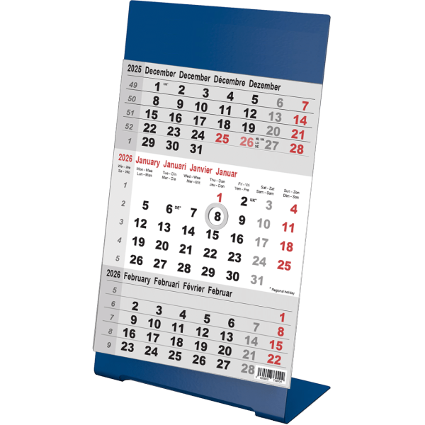 Desk calendar 3 months Color blue 2026