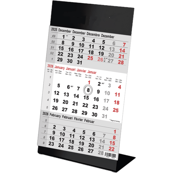 Desk calendar 3 months Color black 2026