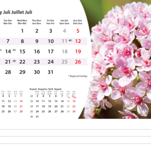 Desk calendar Flowers 2026 - July