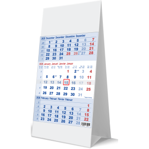 Desk calendar 3 months bleu 2026