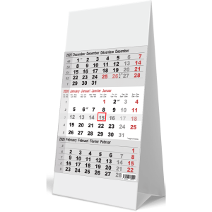 Desk calendar 3 months grey 2026
