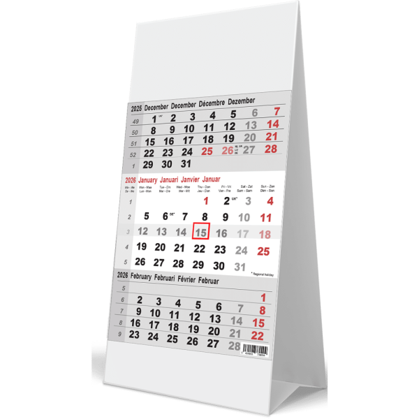 Desk calendar 3 months grey 2026