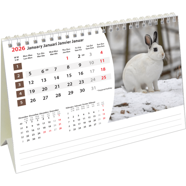 Desk calendar Animals 2026 - January