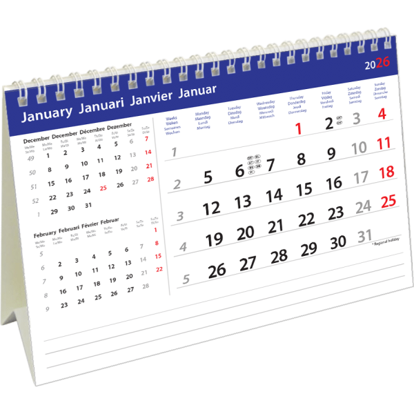 Desk calendar Belgium 2026
