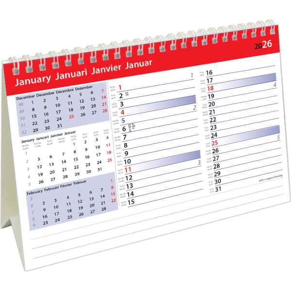 Desk calendar Belgium Memo 2026