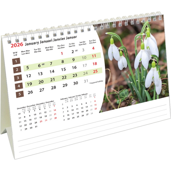 Desk calendar Flowers 2026 - January
