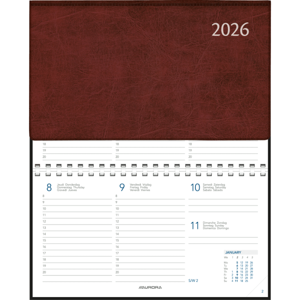Pocket diary Novoplan 2026 comb bound Burgundy