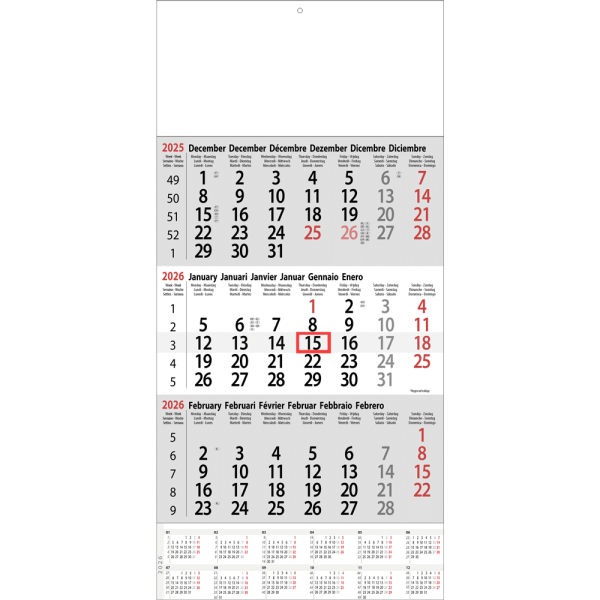 Shipping calendar 3 months Classic with yearly overview 2026